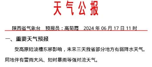 陕西气象重要预警！雷雨大风、短时强降水！-第1张图片